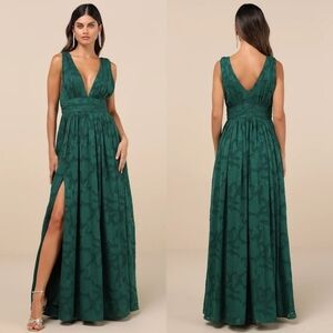 Lulus Sweet Sophistication Green Burnout Floral Maxi Dress M Wedding GuestParty